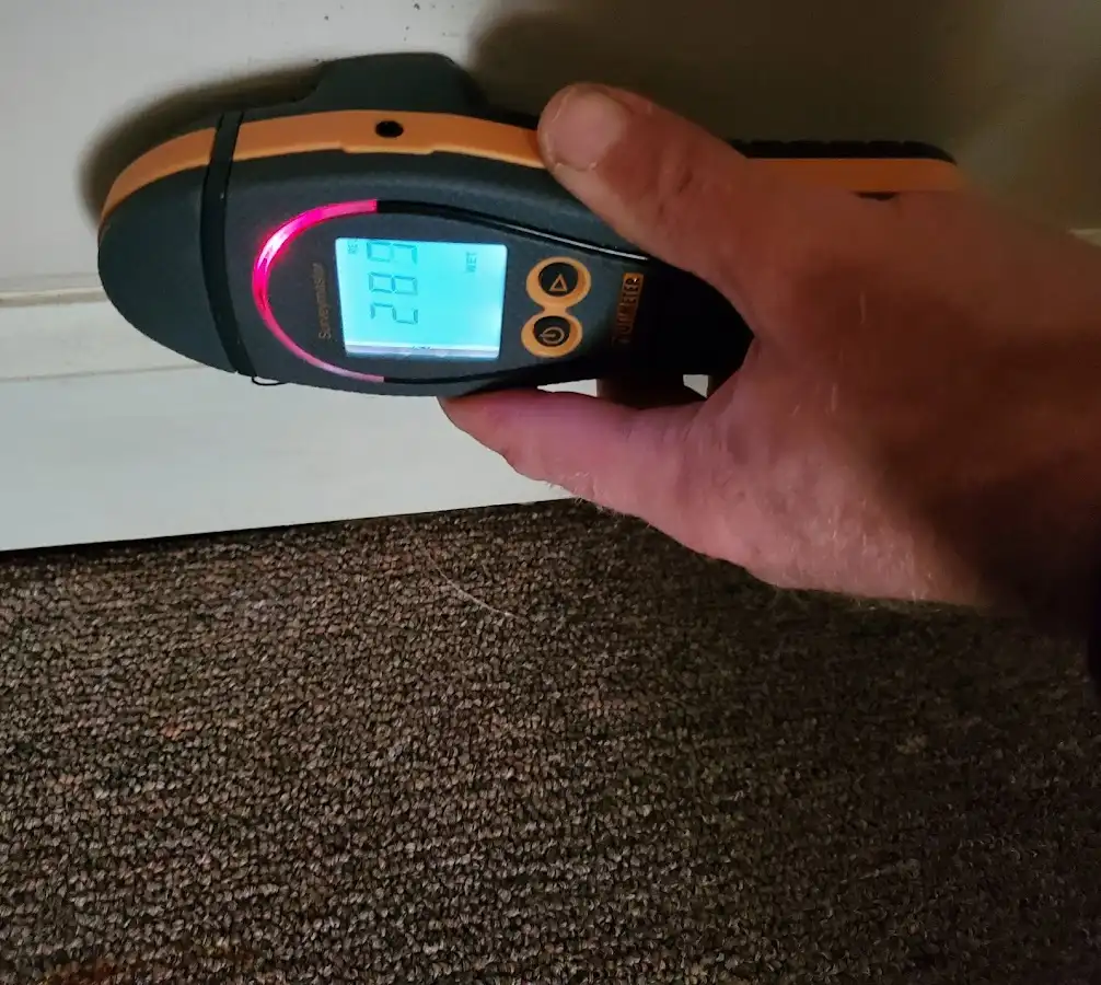Moisture detection at baseboard during Storm Damage Restoration in Pocahontas
